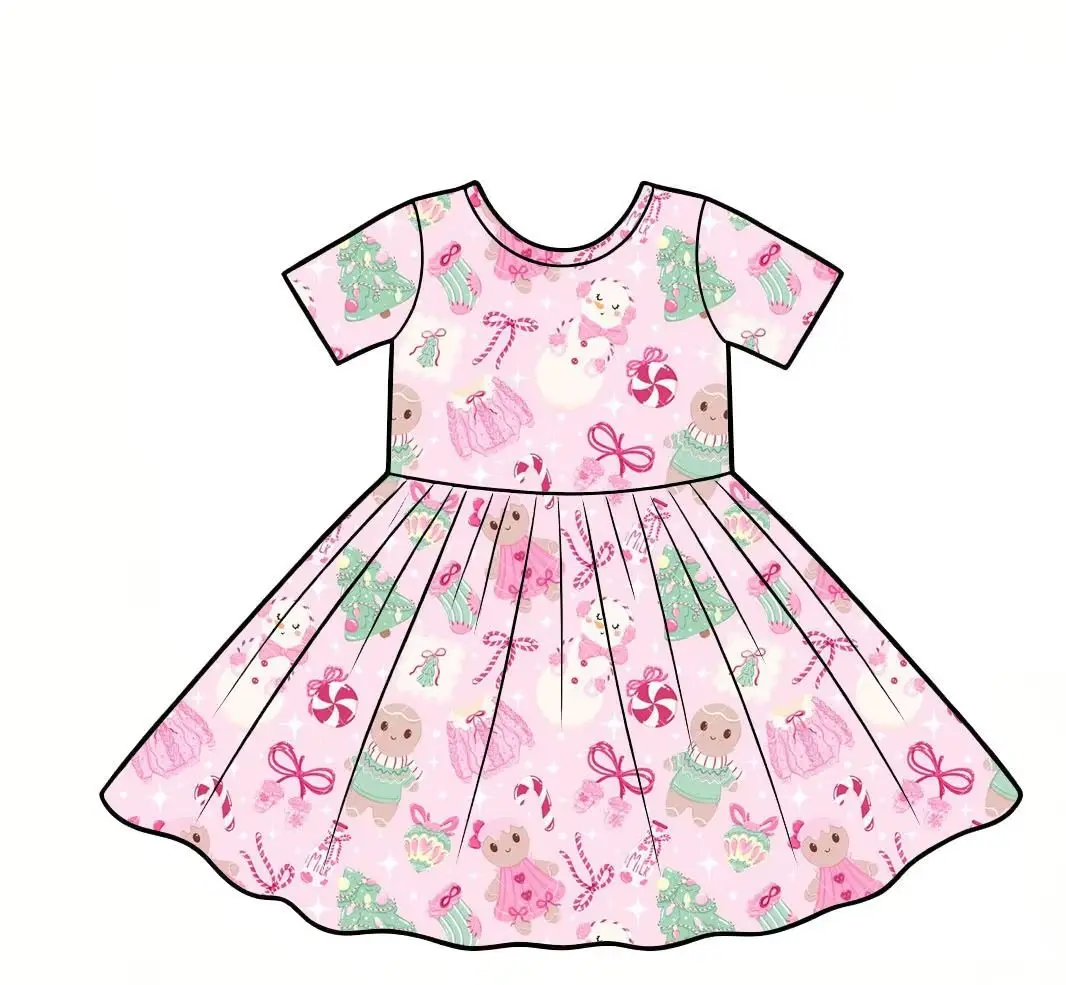 New Toddler Girls Pink Gingerbread Man Candy Outfits Kids Christmas Pajamas Dress Romper Robe Sleep Set view 5