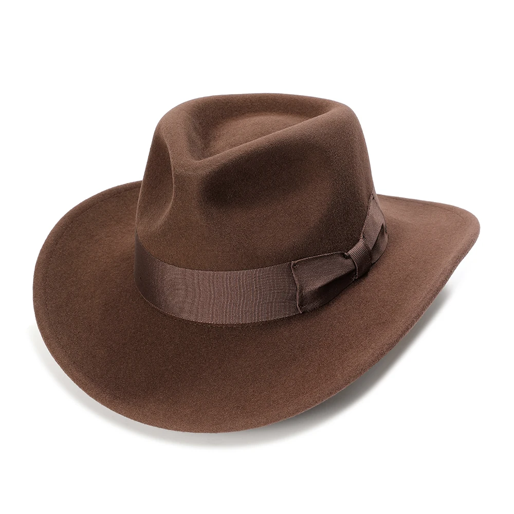 Wool Felt Indiana Jones Hat for Men Crushable Outback Hat Cowboy Fedora Large Size