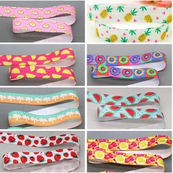 DHK 5/8'' 5yards Watermelon Strawberry Pineapple Cupcake Egg Printed Fold Elastic FOE Stretch Ribbon Headband DIY 15mm C1962