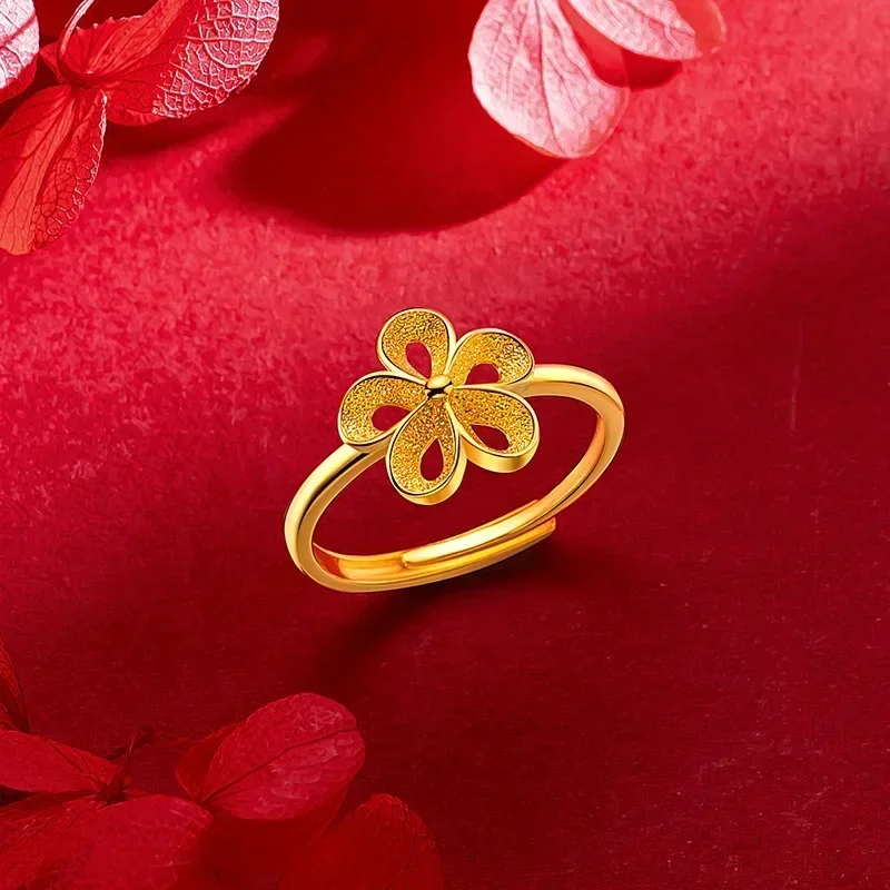 خاتم نسائي على شكل زهرة صغيرة من الذهب الحقيقي عيار 9999 عيار 24 قيراط، خاتم حي على شكل زهرة موري طازجة على الموضة الذهبية