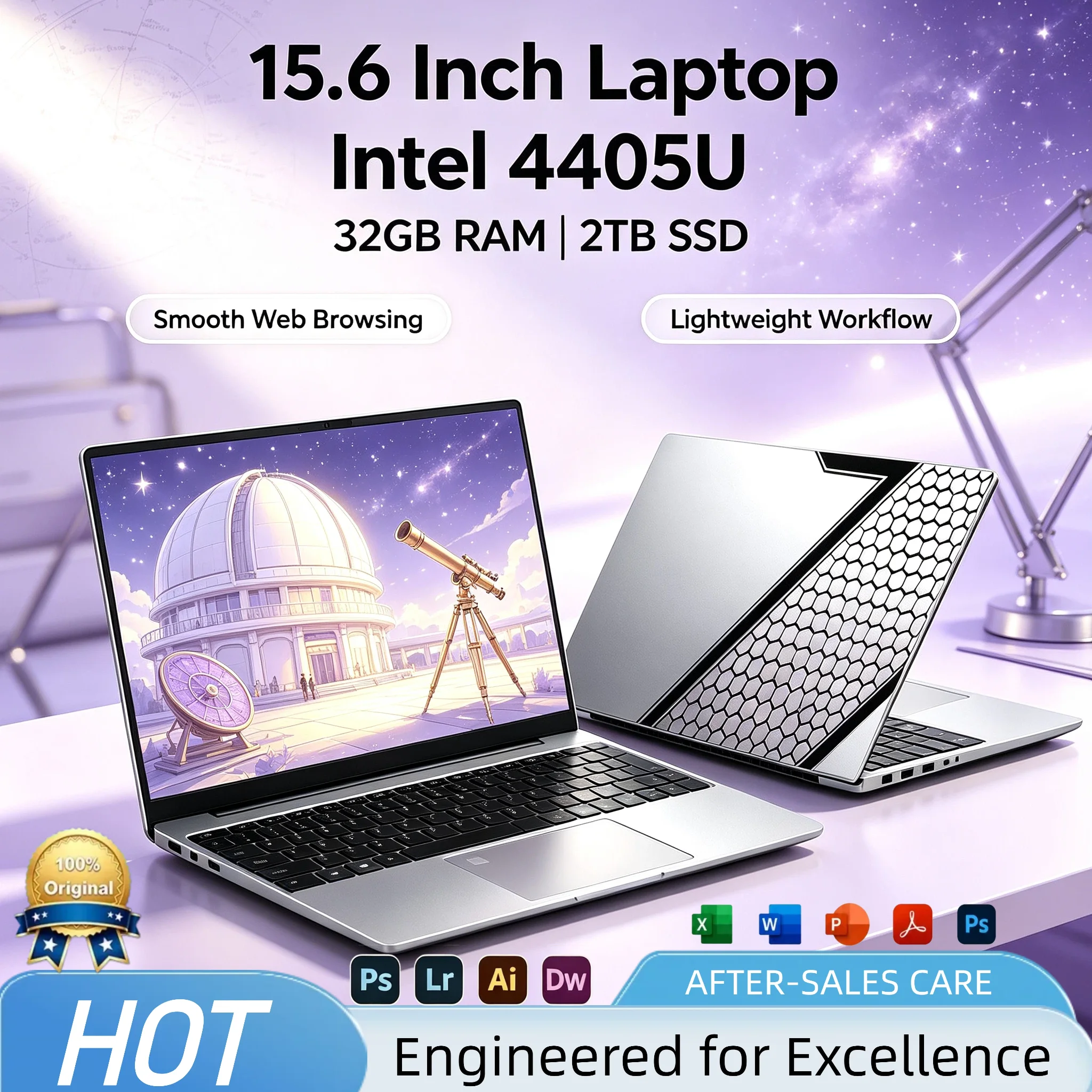 Intel 4405U 15.6 Inch Laptop 2.1GHz 16GB 2TB SSD Integrated Graphics Slim Notebook Backlit Keyboard for Office Study Core