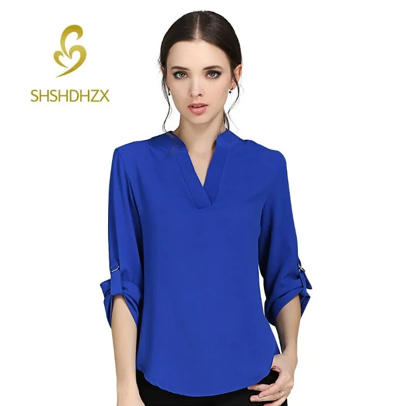 Large size 5XL blouse long-sleeved V-neck elegant ladies chiffon shirt top fashion office work shirt