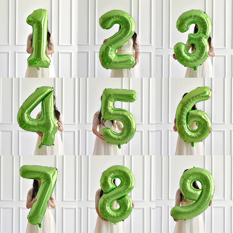 Globos de aluminio digitales grandes de 32 pulgadas, número verde claro 0 1 2 3 4 5 6 7 8 9, decoración para fiesta de cumpleaños y boda, Baby Shower