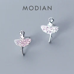 Modian Sparkling Pink AAA Zircon Stud Earrings for Women Elegant Dancer 925 Sterling Silver Fashion Europe Fine Jewelry Brincos