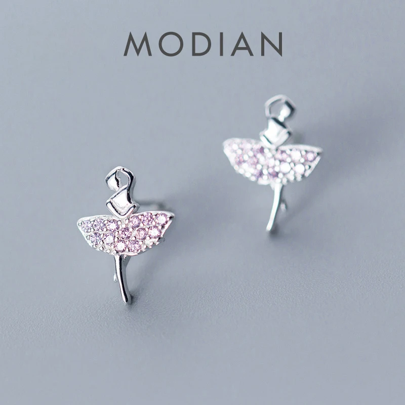 Modian Sparkling Pink AAA cyrkon stadniny kolczyki dla kobiet elegancki tancerz 925 srebro moda europa Fine Jewelry Brincos