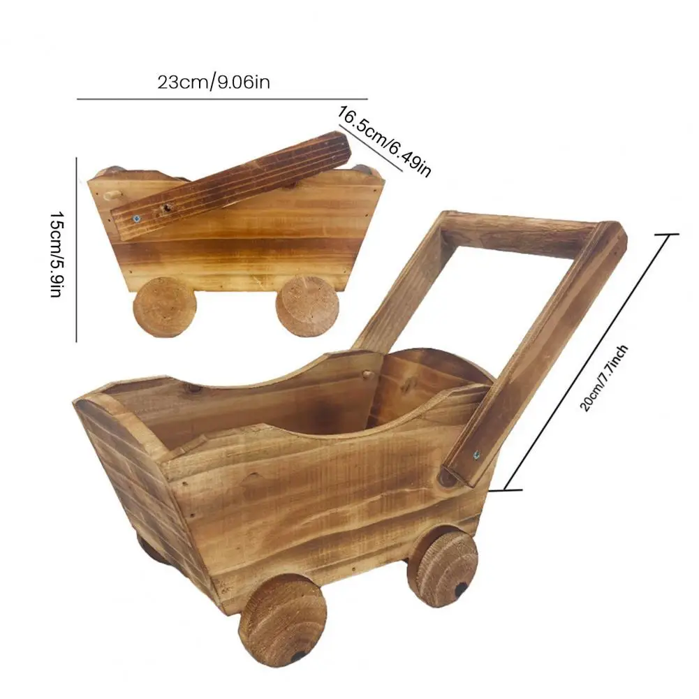 Vintage Flower Pot Handmade Wooden Cart Flower Pot with Drainage Hole Vintage Rustic Bonsai Planter Retro Wooden Plant for Home