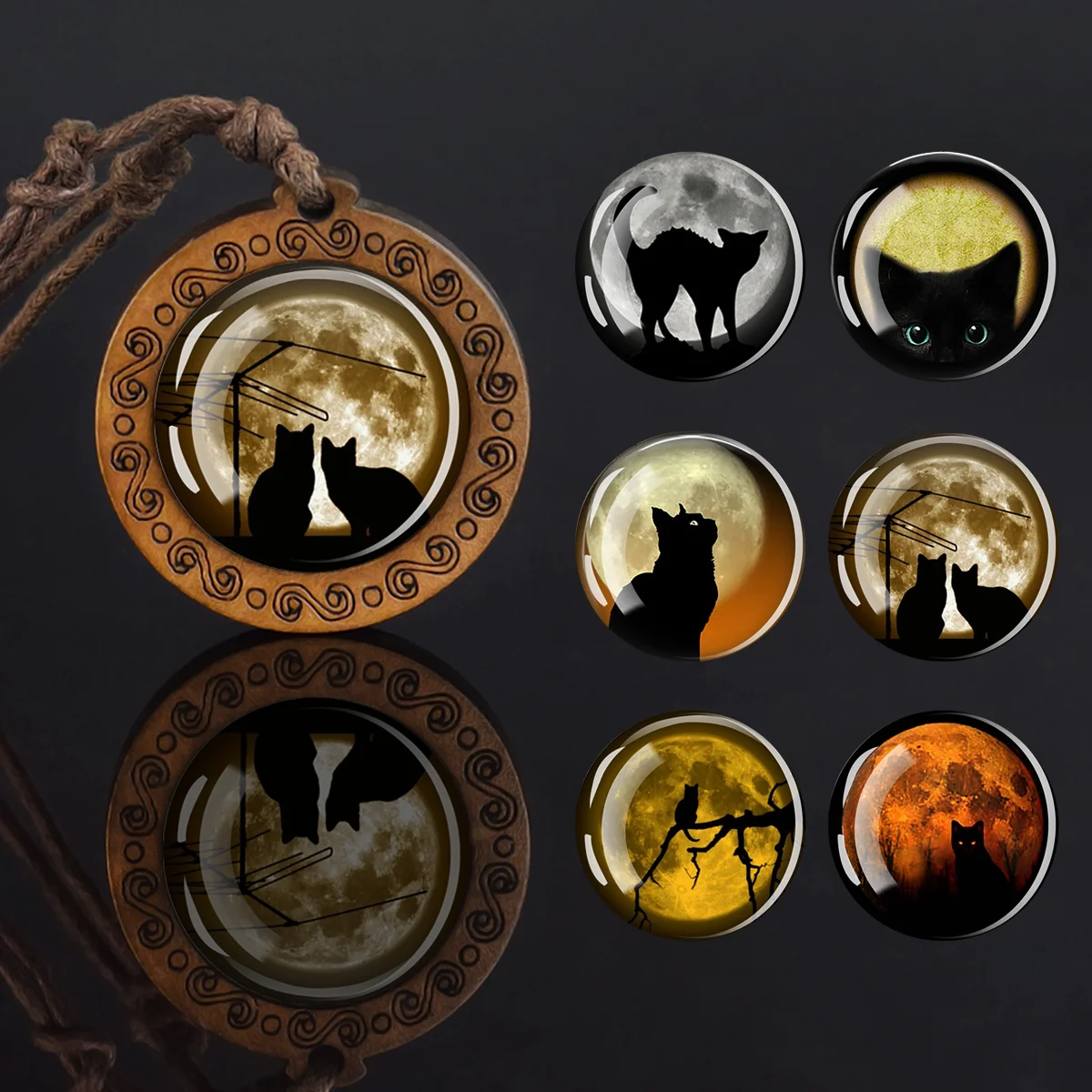 Wearable Hanging Wooden Necklace Adopting Moon Black Cat Silhouette Design Perfect Holiday Keepsake Pendant Necklace For Men