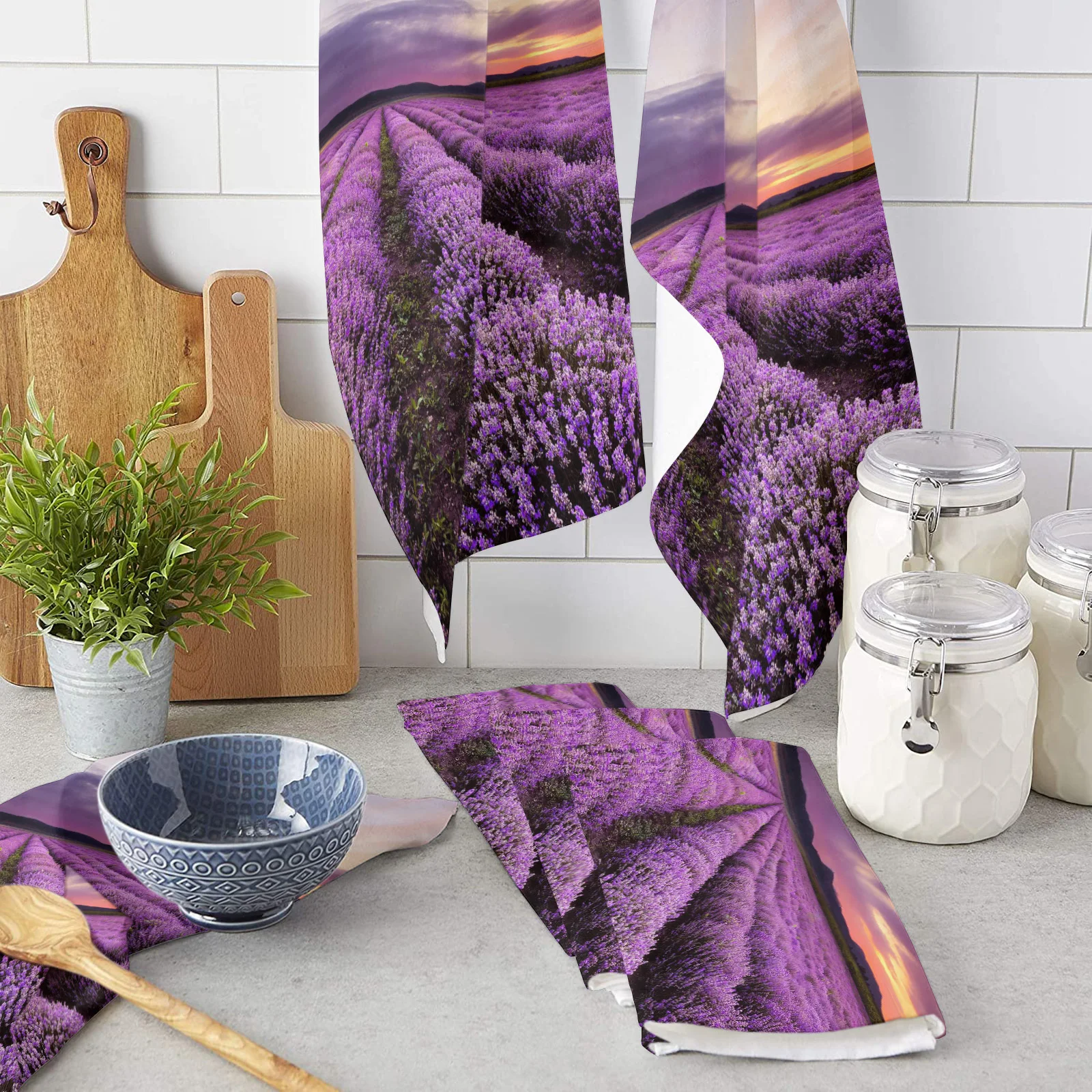 Plant Purple Lavender Flower Field Microfiber Cleaning Cloths Hand Towels Dishcloth Utensils For Kitchen House Things Wipe Towel