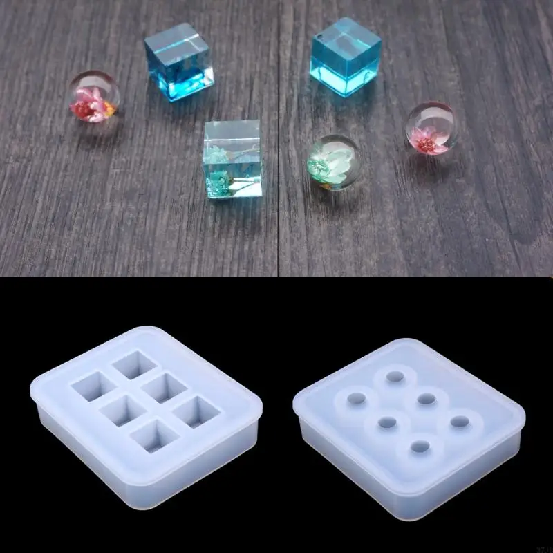 

37JB Ball Square UV Epoxy Pendant Molds DIY Necklace Jewelry Making Silicone Mould