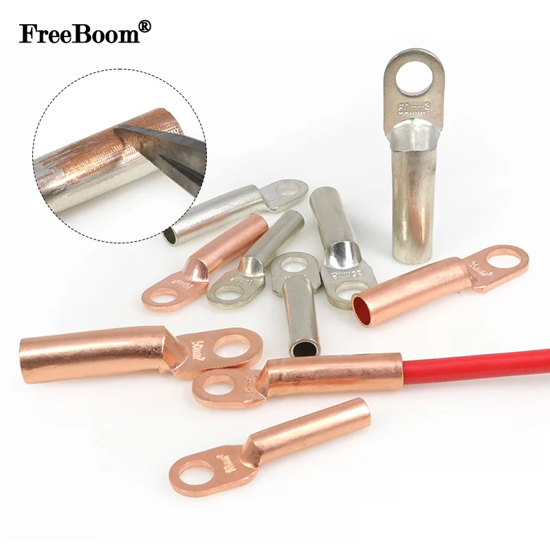 DT10/16/25/35/50mm² Wire Terminal Copper Crimp Splice Silver Tin Plated Block Bare Bolt Hole Nose Tube LUG Cable Connector