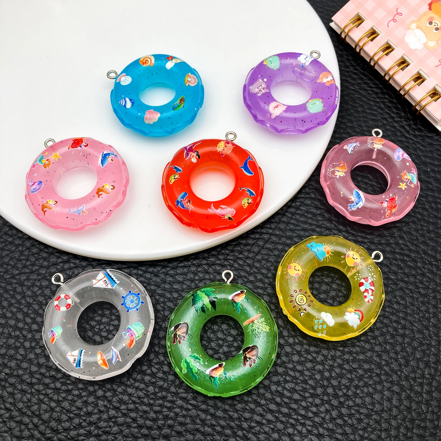 4/10pcs Hot-Selling DIY Resin Creative Realistic Transparent Color Swim Ring Pendants, Summer Charm Accessories for Phone Straps image 5