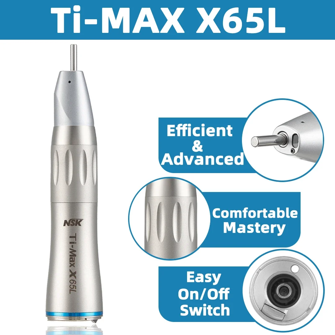 NSK Ti-MAX X65L Dental 1:1 Drive Speed Straight Handpiece Fiber Optic Dentistry Low Speed Handpiece Blue Ring Fit E Type Motor