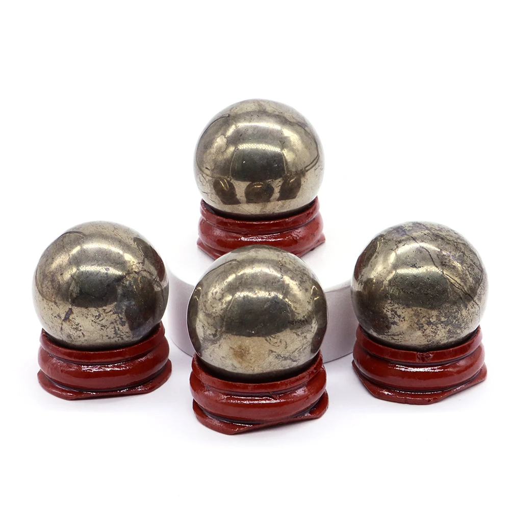 

30mm Natural Iron Pyrite Sphere Quartz Crystal Magic Ball Healing Reiki Rock Gemstone Collectibles With Base Gem Massage Globe