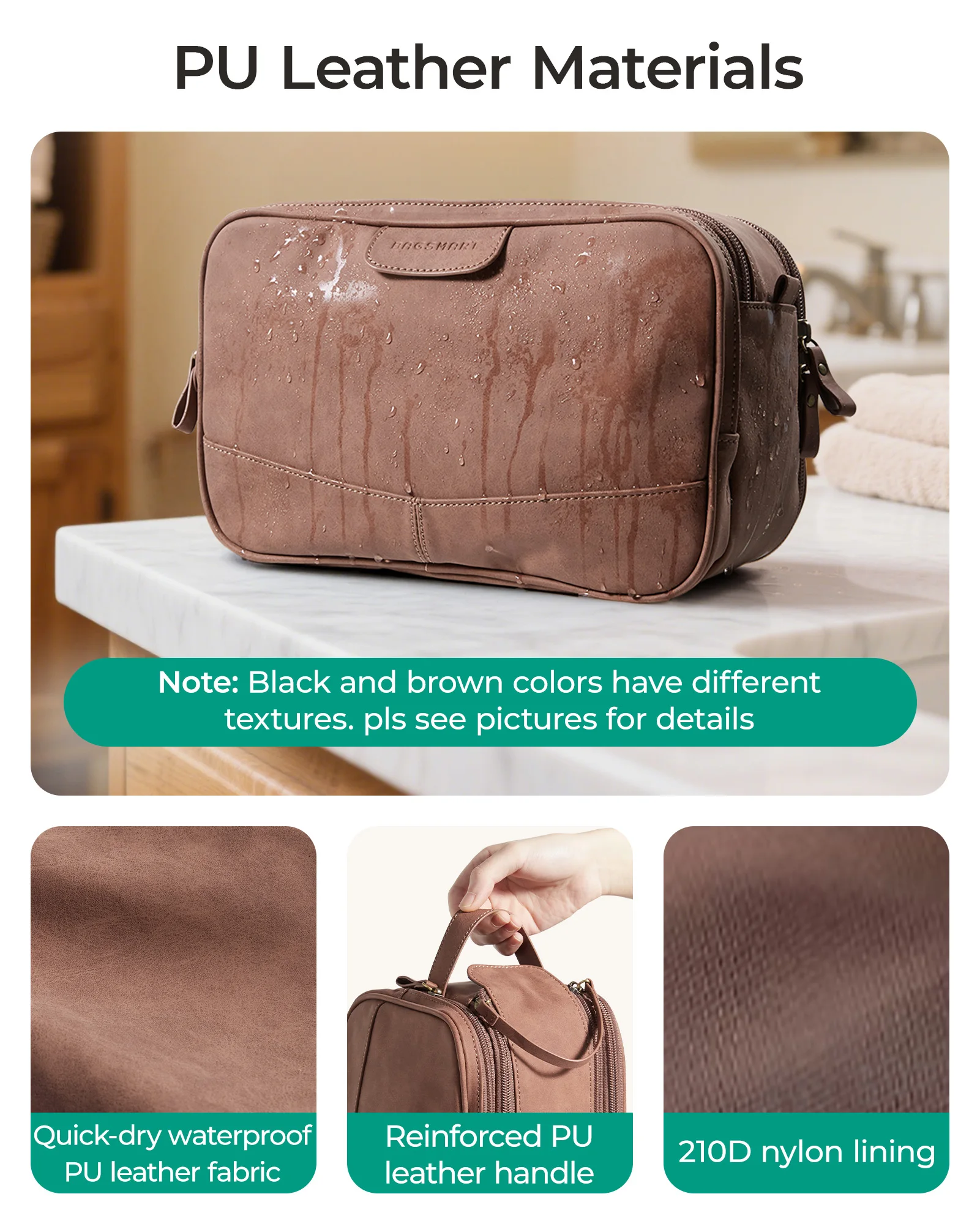 BAGSMART Toiletry Bag for Men PU Leather Travel Bag for Toiletries Dopp Kit Water Resistant Shaving Bag for Bathroom Shower