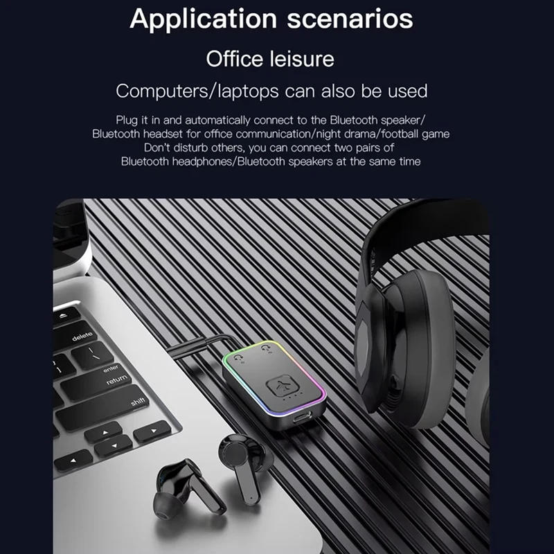Metal Wireless 5.3 Bluetooth Transmitter Supports Dual Pairs 2 Headphones for Airplane Travel for Flight TV Tablets Gym-A57M view 5