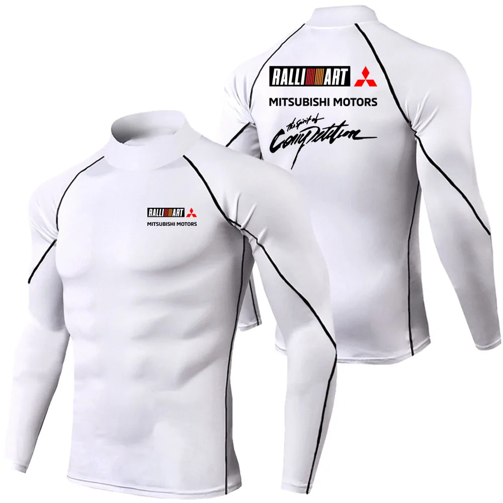 

New Mitsubishi Motorsport Rally Print Men's High Neck Long Sleeve Sun Protection Stretch Tight T-Shirt Quick Dry Sports Fitness