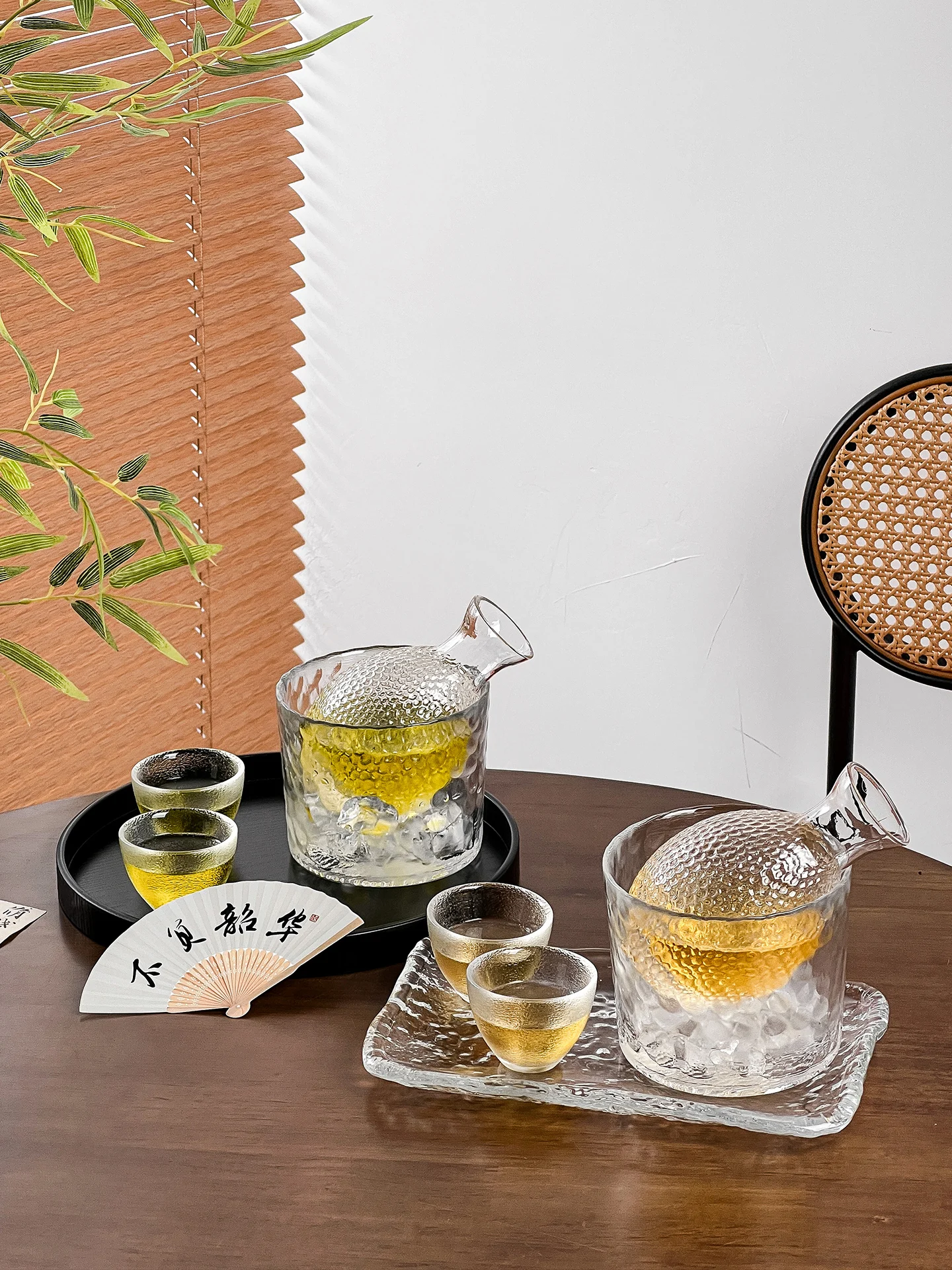 Nuevo Juego de Vasos de Vidrio Estilo Chino con Patrón Martillado para Vino de Arroz, Vasos Pequeños para Cócteles, Uso Domés...