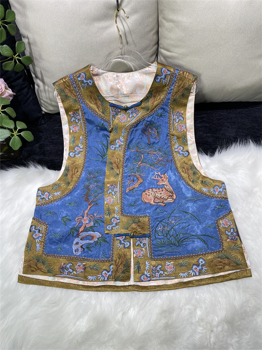 

New Chinese Sle Acetate Embroidered Vest Loose Fit Pet Fans Sensation National Trend round Ne Svel Women's Top