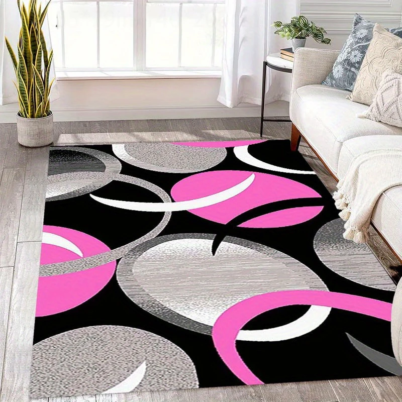 Luxury Oval Carpet Modern Living Room Bedroom Rug Abstract Ring Floor Mat Contemporary Contrast Color Area Room Doormat