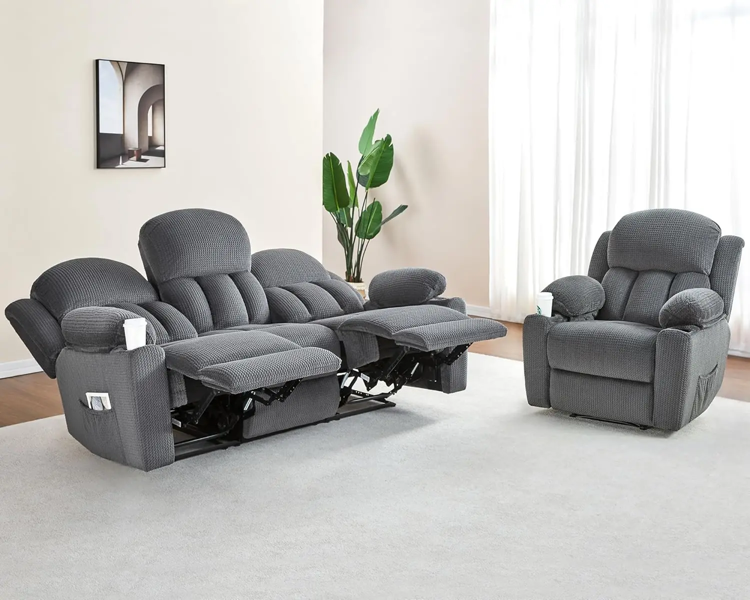 

VanAcc Recliner Couch, 3 Seater Sofa Recliner with Cup Holders for Living Room- 85 inch Comfy Couch with Dual Wingback Recliner