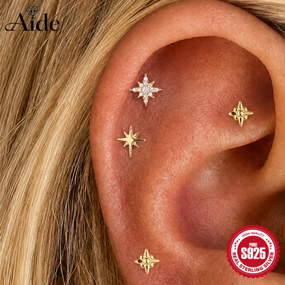 Star Flat Back - AIDE 1Pc 925 Sterling Silver Glossy