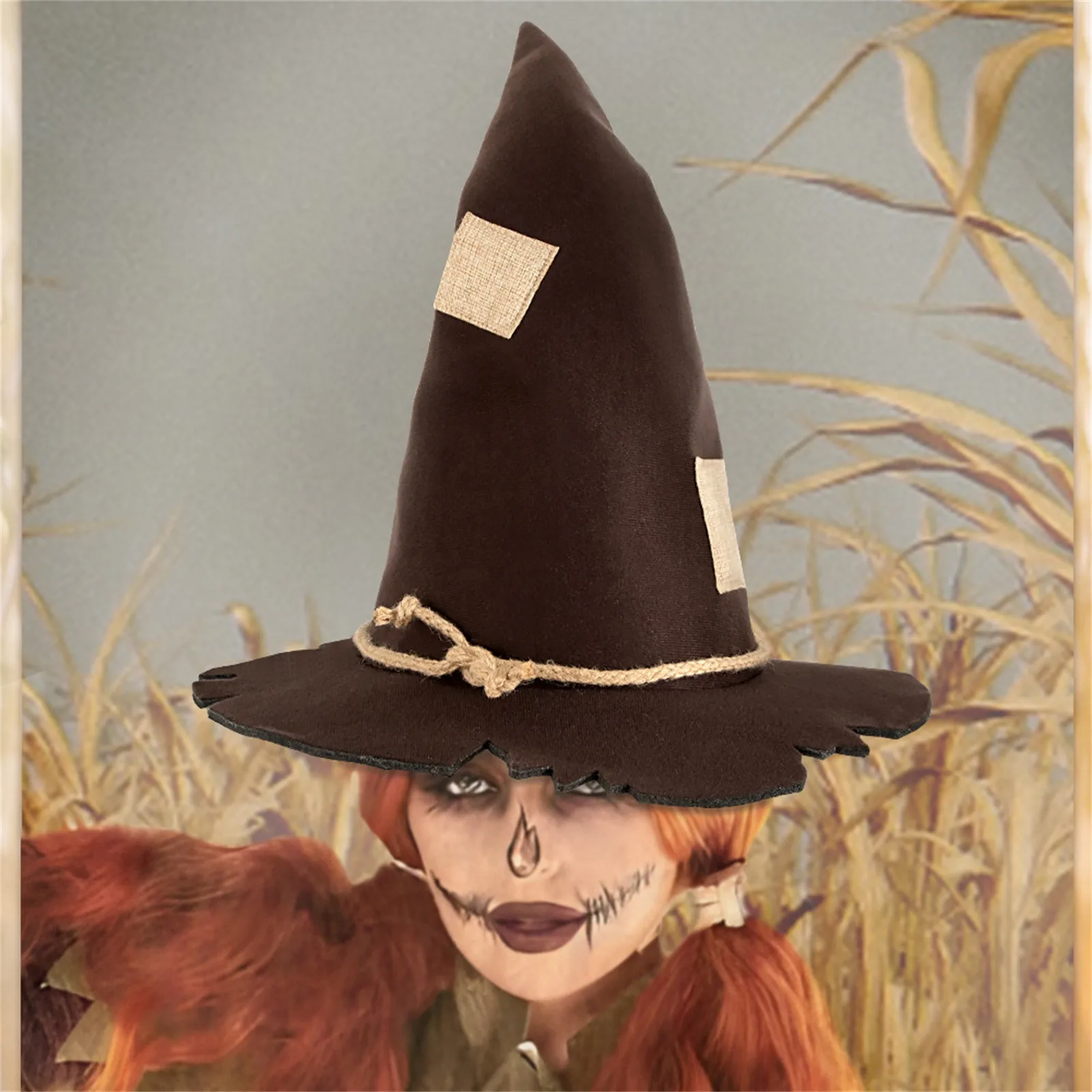 

Scarecrow Witch Hat With Patch Halloween Cosplay Accessories Party Props Stage Show Makeup Ball Costume
