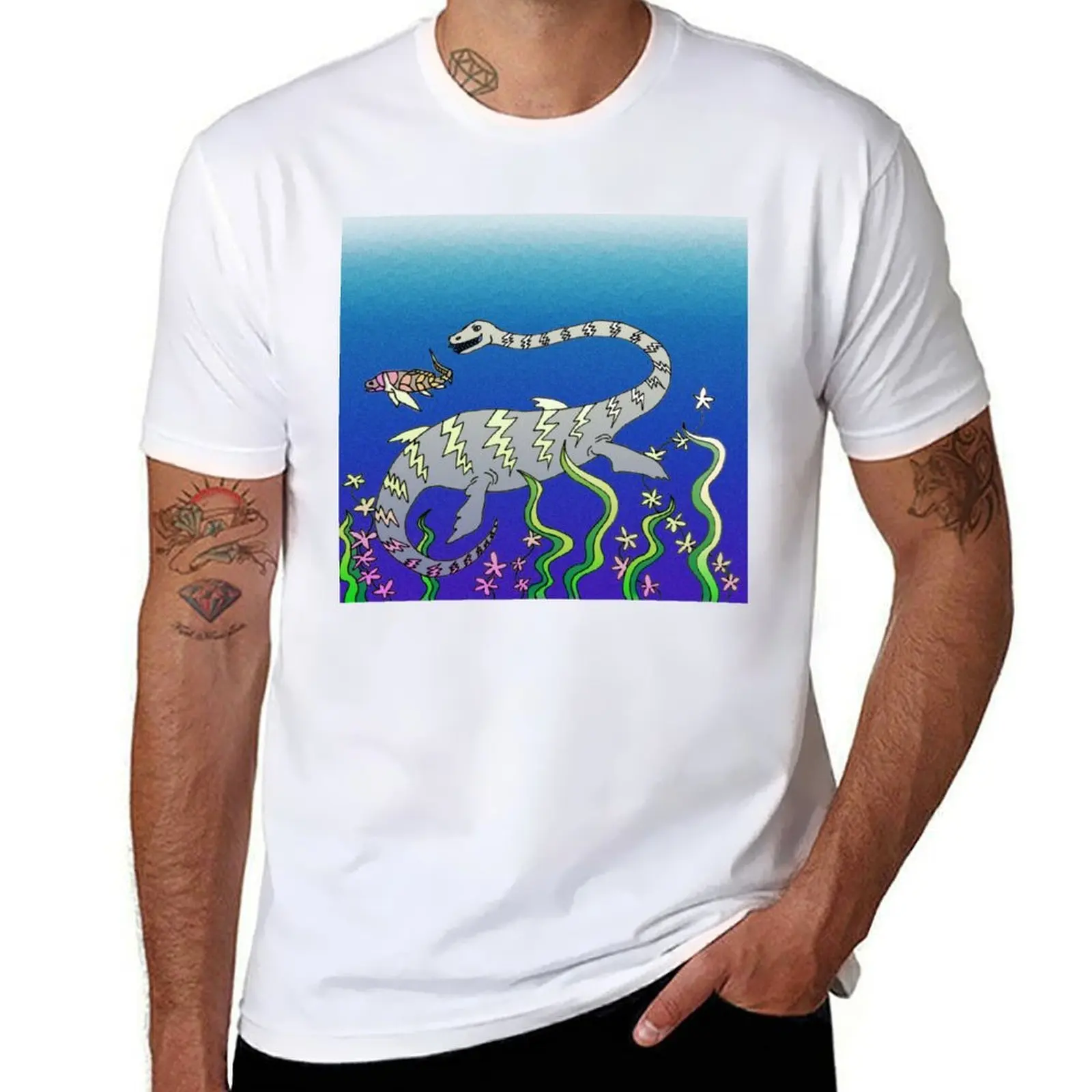 

Swimming Dinosaur T-Shirt t shirt men 100% cotton luxury brand funny t shirts dark humor T-Shirt