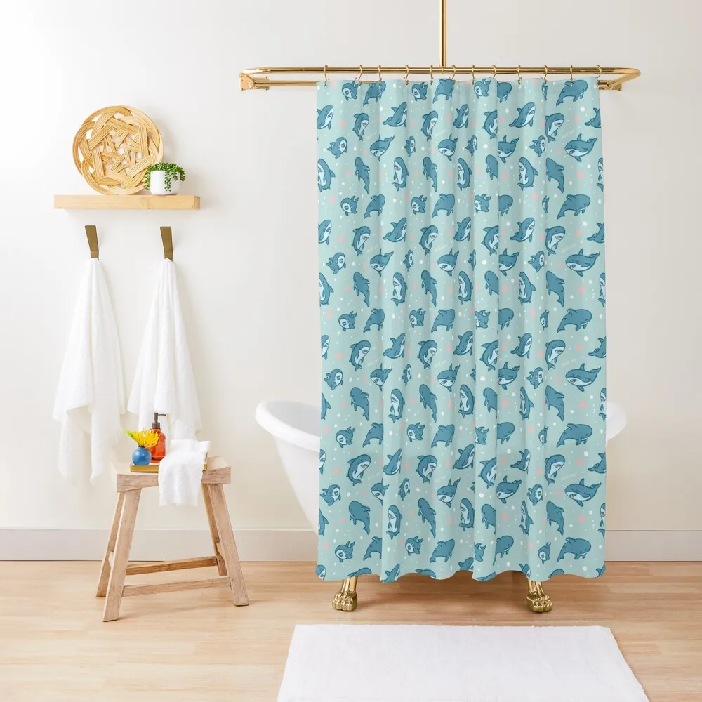 Brucie Blahaj shark under the sea pattern (Teal) Shower Curtain Bathroom And Shower For Bathrooms Bathroom Box Curtain