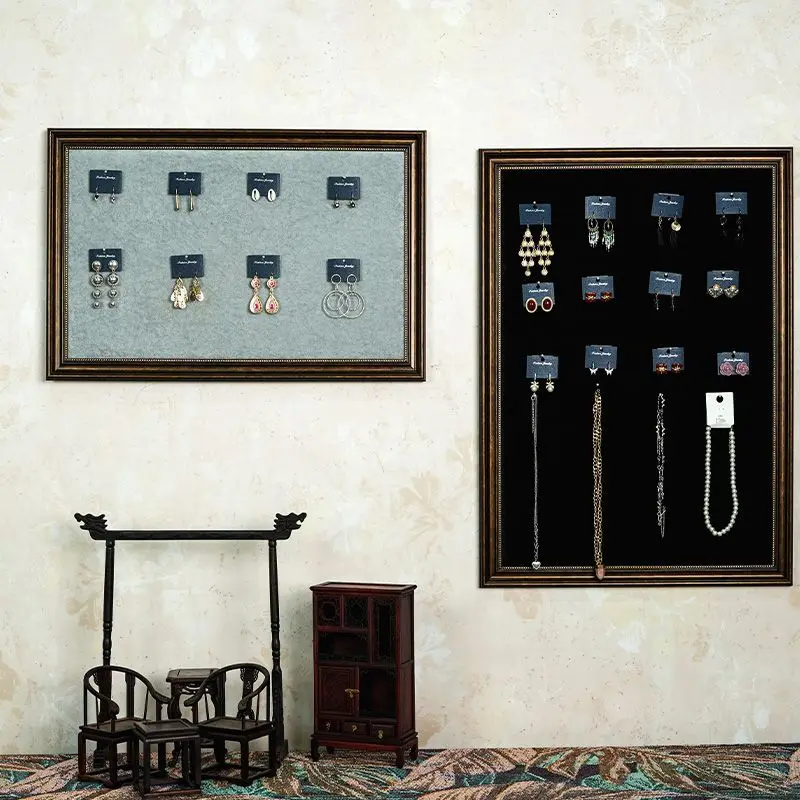 Decorative Photo Frame Jewelry Organizer - Punch-Free Wall Hanging Display Rack with Velvet Lining for Earrings & Necklaces, Spa