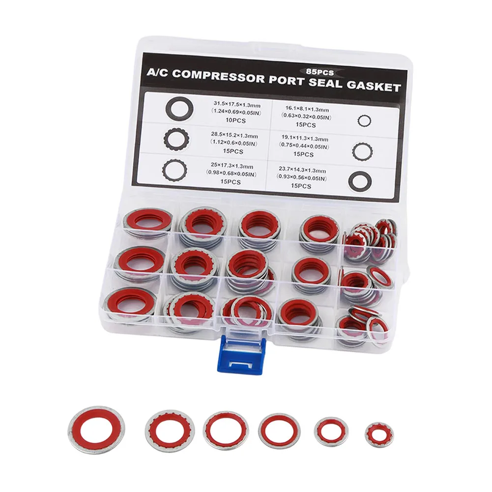 85PCS Compressor Seal Washers Kit for Air Conditioning Compressor Applications Including Threaded Pipe Joint Sealing