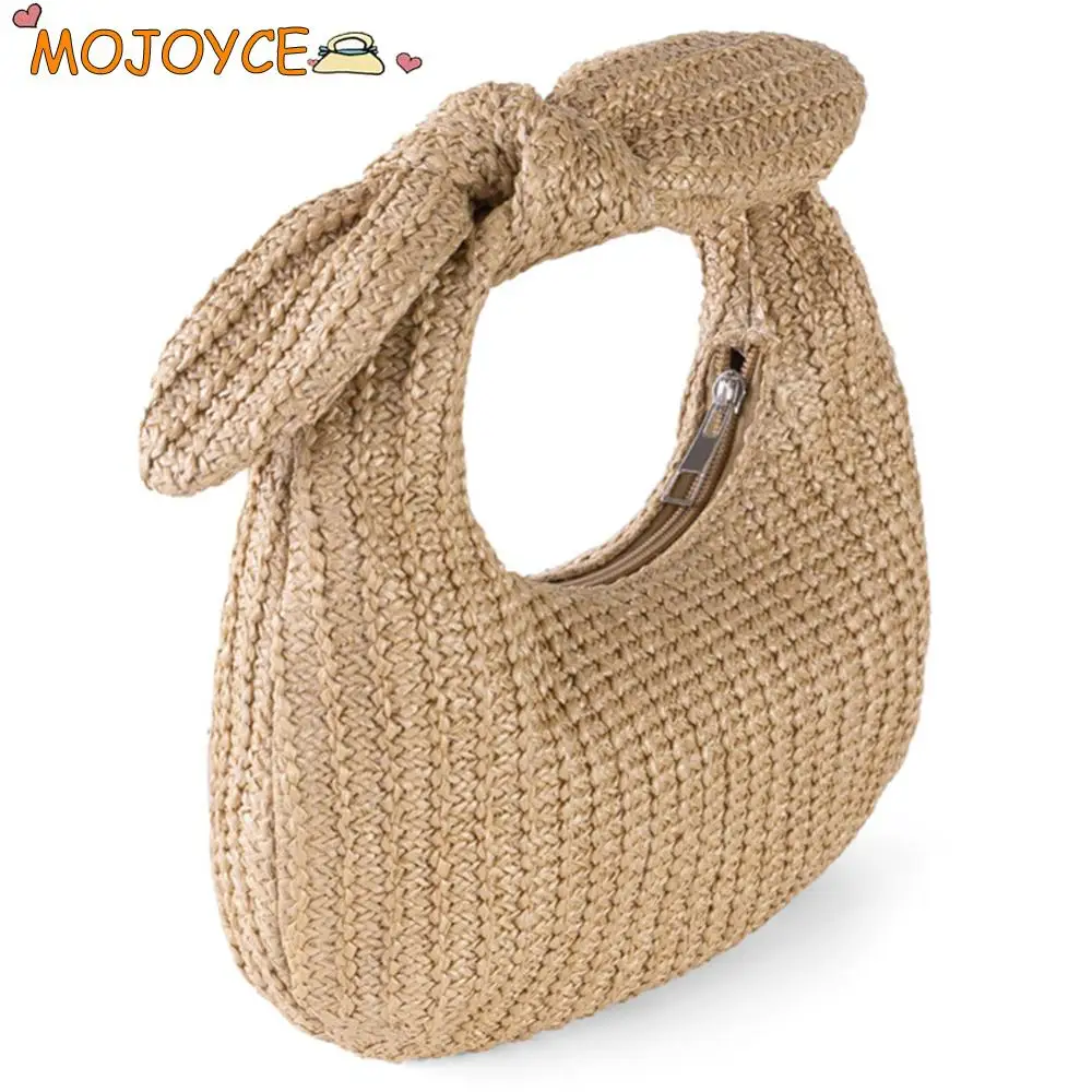 Fashion Trend Knotted Straw Woven Handbags 2024 New Women Hand-Woven Rattan Evening Clutch Bags with Bow Dumpling Banquet Purses