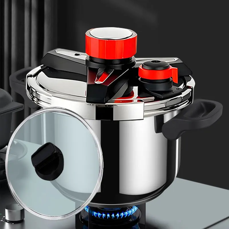 

Stainless Steel Pressure Cooker Cooking Pot 1.8L 2.4L 5L 7L Induction Compatible Pressure Cooker Cookware with Extra Glass Lid