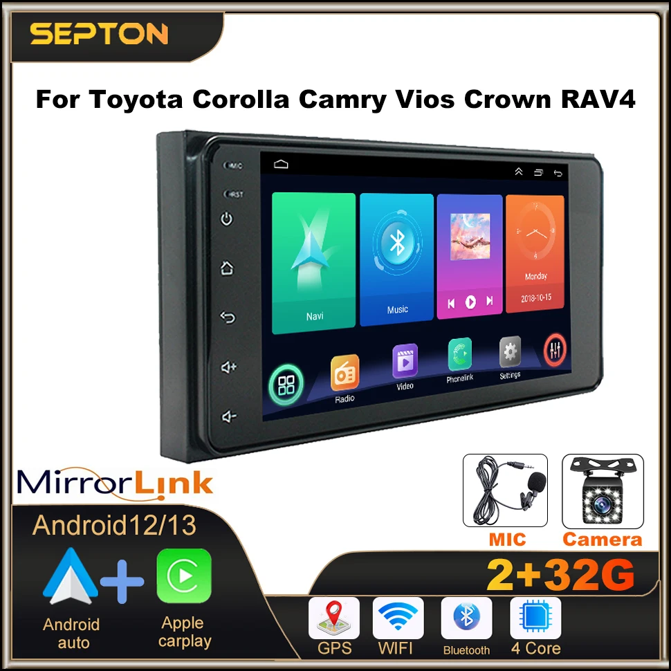 

SEPTON Car Radio Multimedia Radio Player CarPlay 2Din Stereo for Toyota Corolla Camry Vios Crown RAV4 Navigation GPS Car Radio