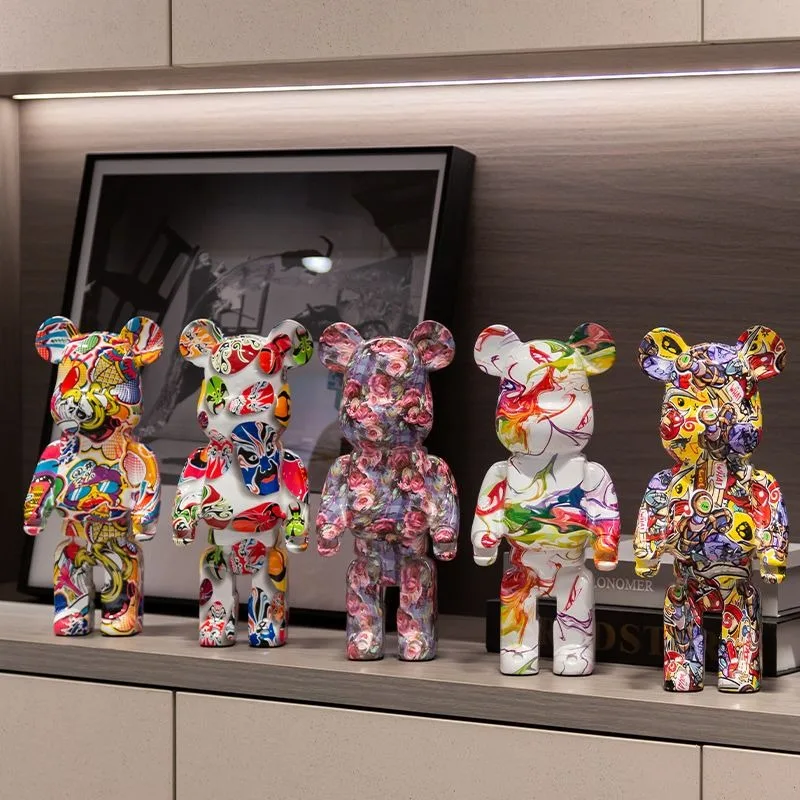 Colorful Pop Art Graffiti Bear Statue Lucky Home Decor For Tv Cabinet Wine Shelf Desktop Fun Exquisite Good Luck Gift 26cm 36cm