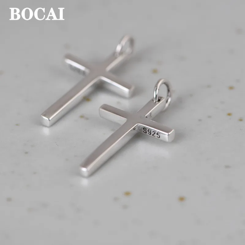 BOCAI New Pure S925 Silver Jewelry Vintage Craft Fashion Cross for Men and Women Bright Face Small Pendant Dropship