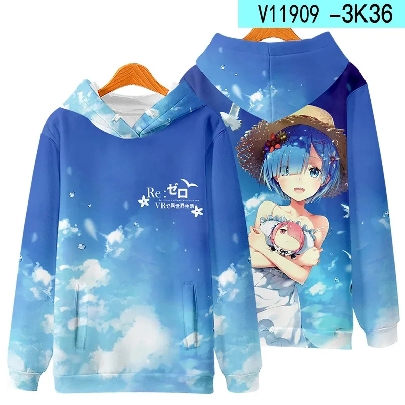 3D Re Zero Cosplay Hoodie Anime Emiria Print Sweatshirt Rem and Ram Tracksuit Men Women Streetwear Clothes view 6
