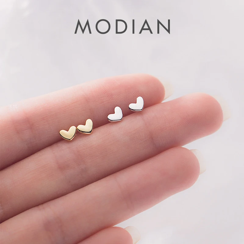 Modian Simple Fashion 925 Sterling Silver Mini Love Hearts Stud Earring dla kobiet Tiny Ear Pin Fashion Fine Jewelry Girl Gift