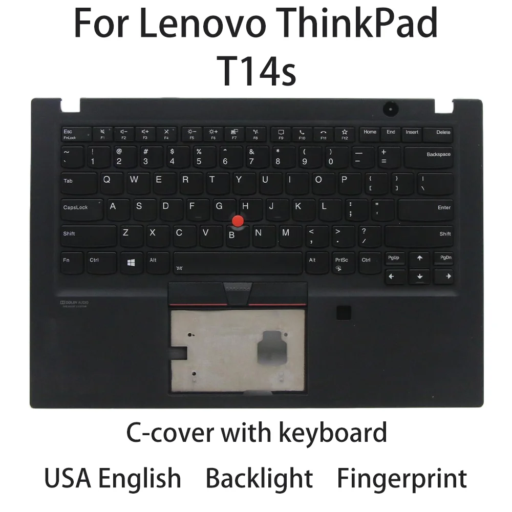 

Новинка, C-чехол для ноутбука Lenovo ThinkPad T14s с клавиатурой, американская английская подсветка, Распознавание отпечатков пальцев FRU:5M10Z41371 5M10Z41372