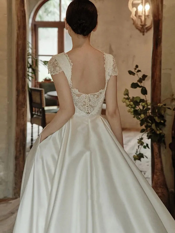 

Silk Satin Light Wedding Dr 2025 New Sle Bride High Simple Retro Train Lace Hong Kong Sle Ceremony Dr Door Curtain