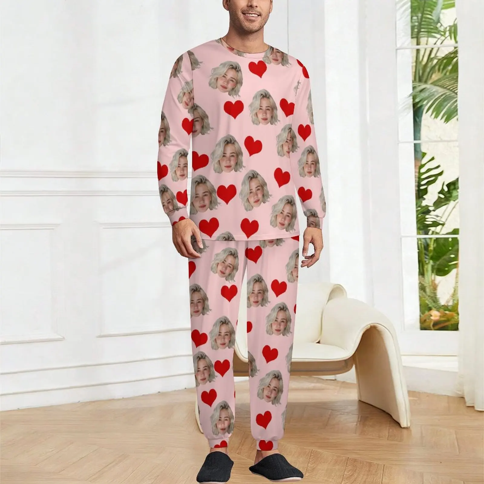 Customized Men's Pajamas Set with Personalized Face Avatar Unique Valentine's Day Gift Comfortable Sleepwear for Him
