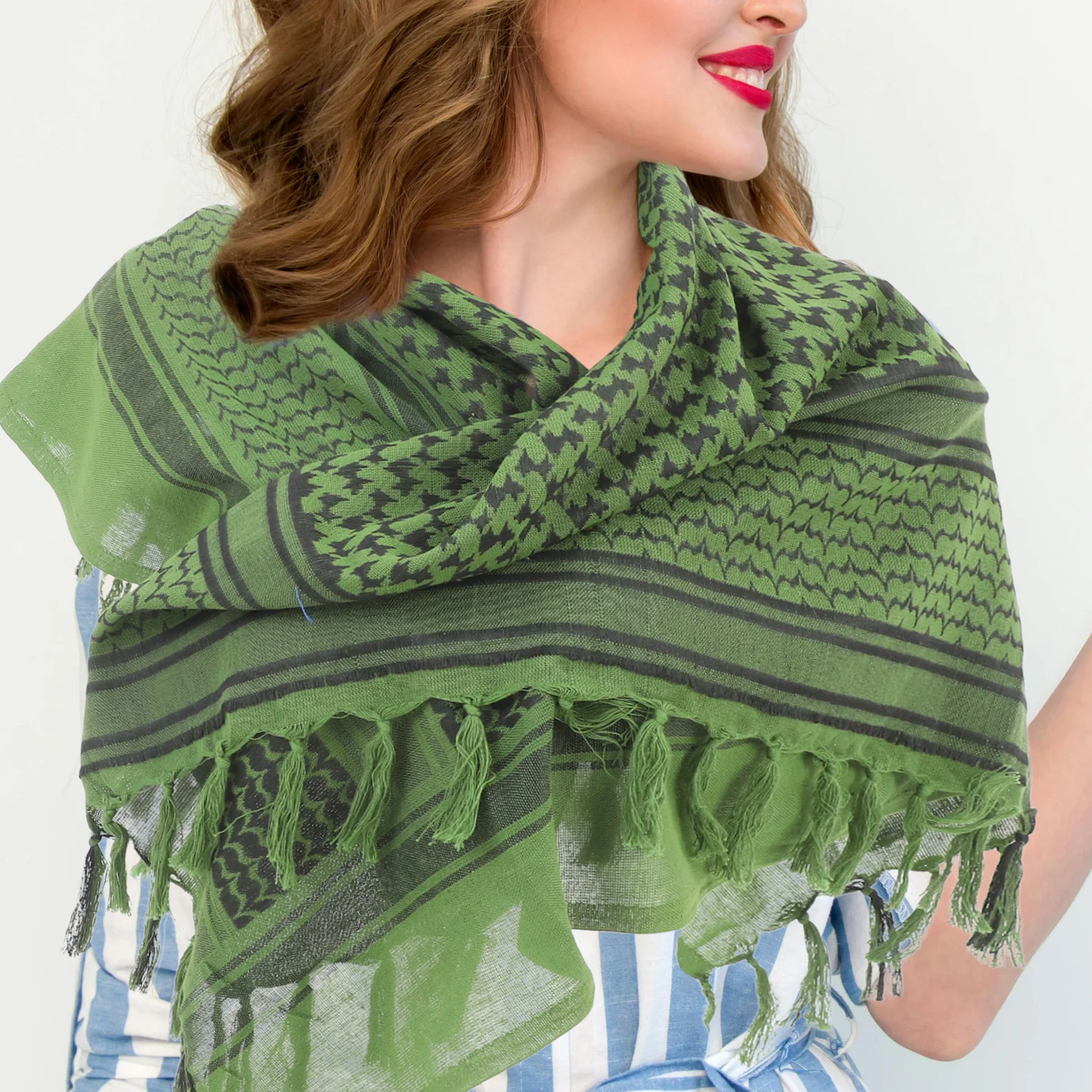 

1pc Cotton Shawl Unisex Warm Neck Wrap Arab Style Gift Neck Shawl For Gamers Green Autumn Winter