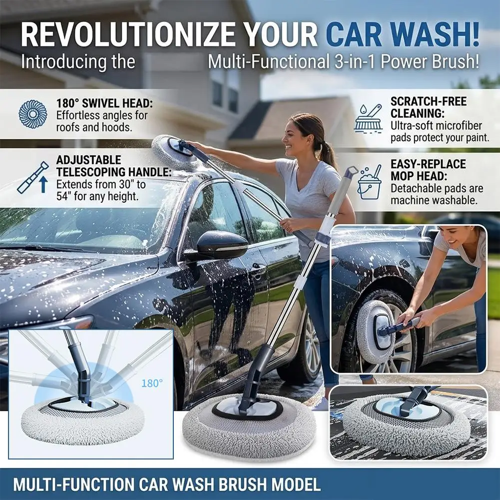 Cepillo para lavado de coches, cepillo de limpieza de coches con mango telescópico, mopa de pelo suave de chenilla, escoba universal para limpieza de ventanas, accesorios para automóviles