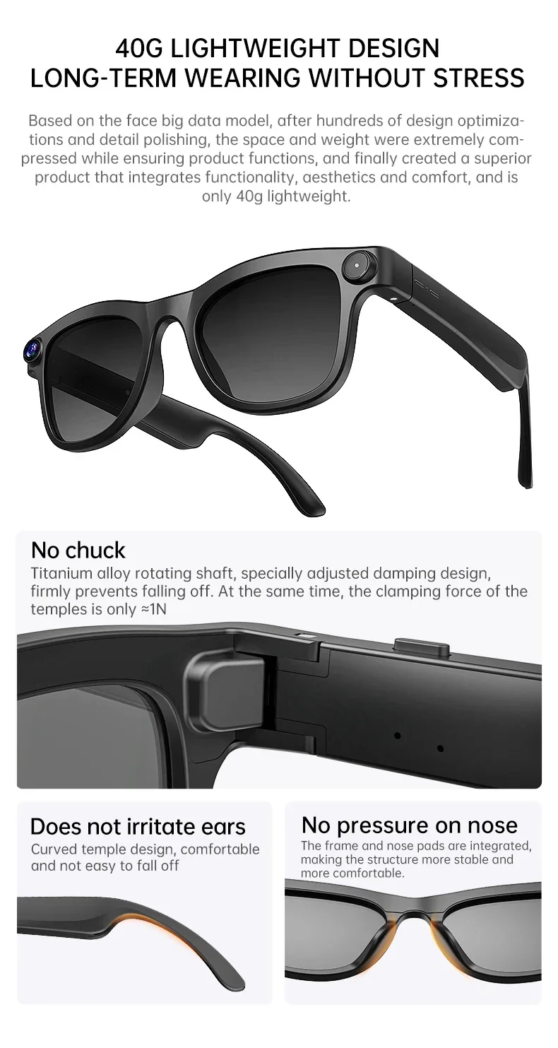 Lenovo AI Smart Glasses 1600W HD 8K Aufnahmekamera Foto Sprachanruf Übersetzung Bluetooth AI Kamera-Brille für Männer Frauen Neu – Detail 11