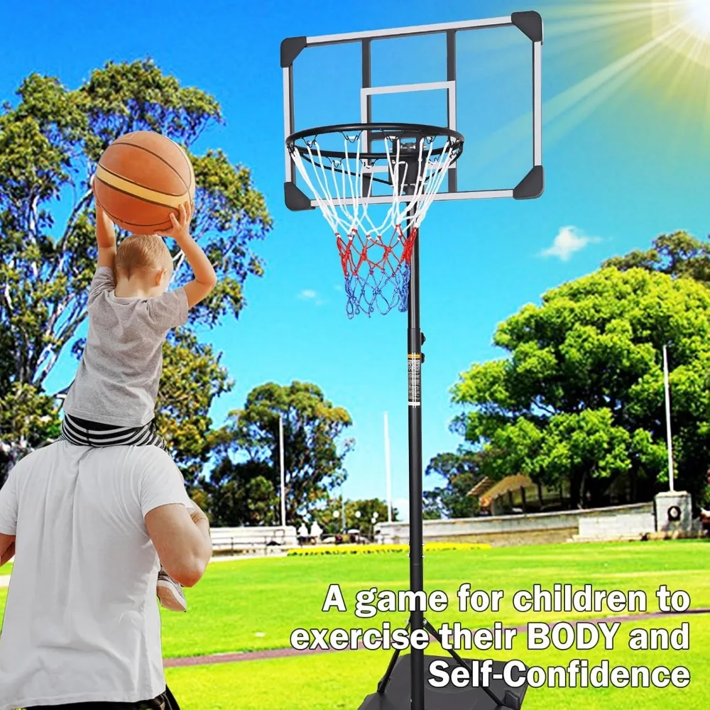 십대 및 성인을 위한 높이 조절 가능한 농구대 시스템, 5.6피트에서 7피트, 실내외 사용 가능, 28인치