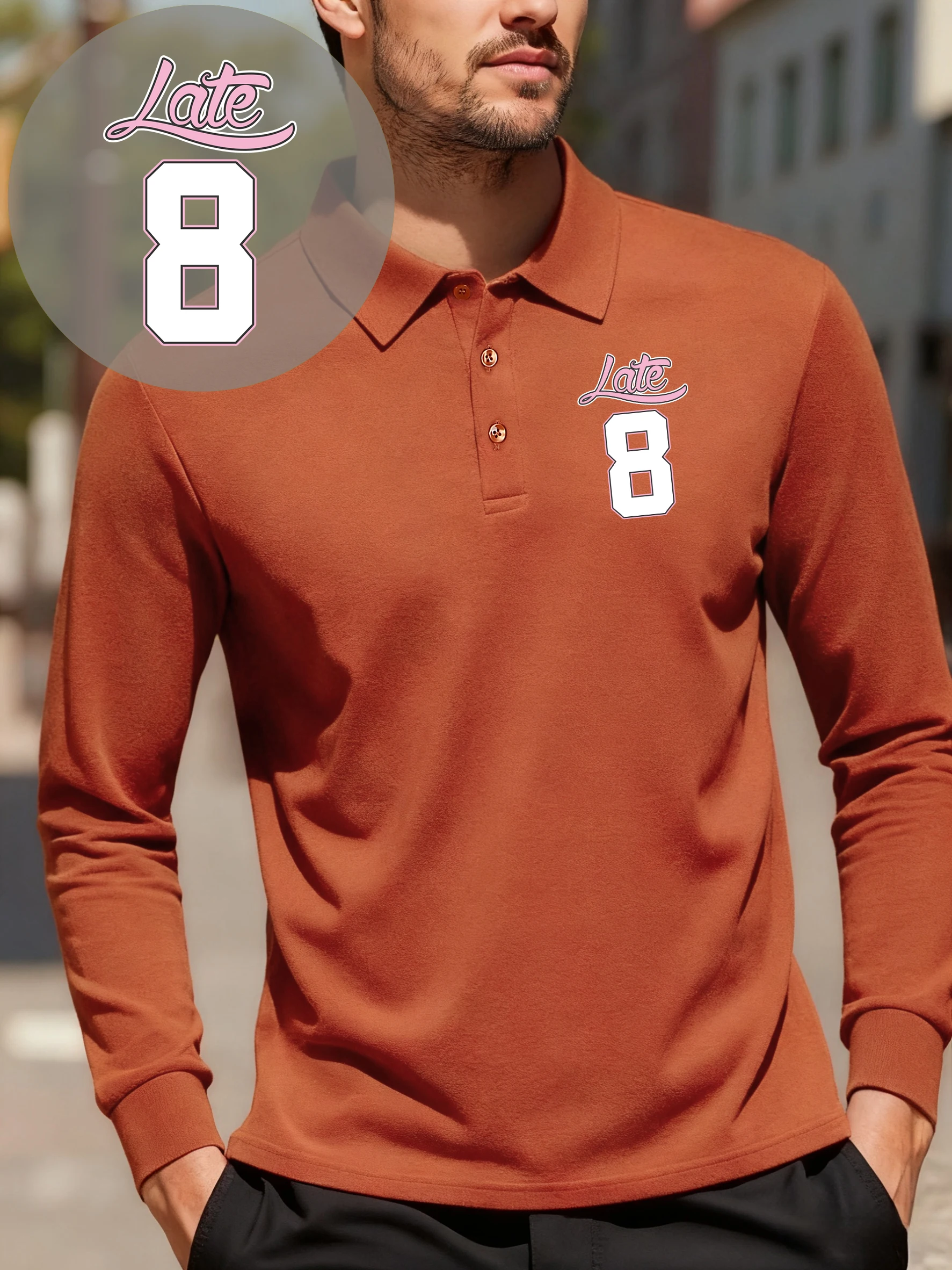 الإبداعية أواخر عدد 8 طباعة الرجال قمصان بولو الأعمال الصوف تي شيرت الخريف الهيب هوب طويلة الأكمام الثقافة التلبيب ملابس رياضية #2