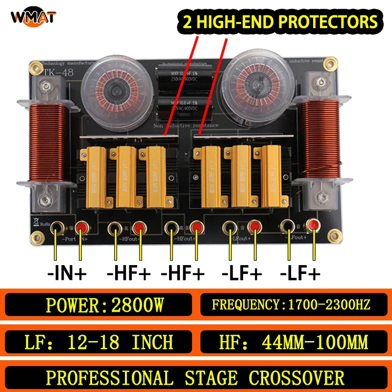 TK48/ Speaker Crossover 2-way 12-15 Inch Woofer and 51-100mm Tweeter No Distortion 2800W  Two Tweeters and Two Woofers for Stage