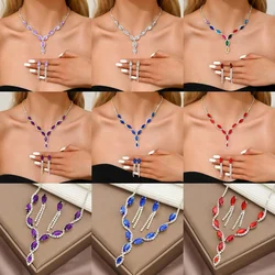 Cross border bride accessories, fashionable necklaces, earrings, two-piece set, water droplet simple, super sparkling, light lux