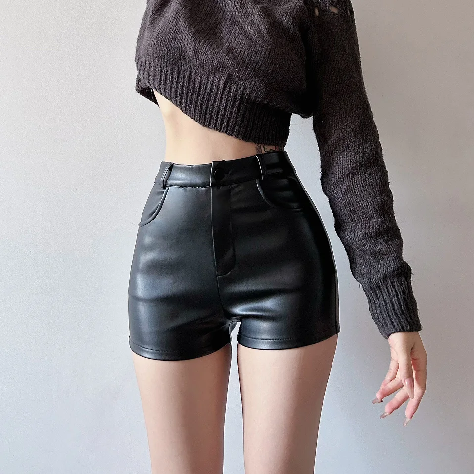 

High Waist PU Leather Shorts Women's Tight Fashionable Black Sexy Autumn Winter Commute Style Korean Version Short Pants