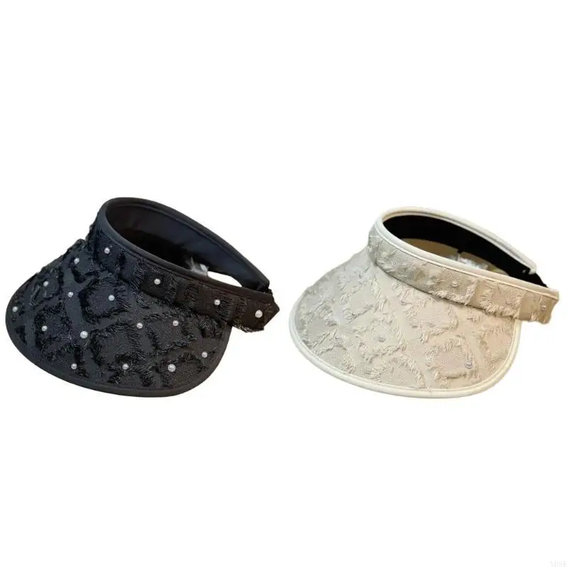 오픈 탑 태양 모자 비즈 장식 모자 야외 스포츠 모자 소녀 여행 하이킹 태양 모자 Y08E