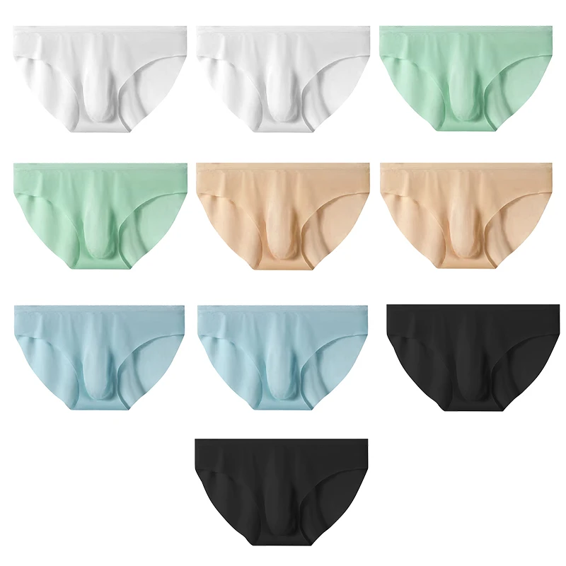 10 Pairs/Lot Men\'s Ice Silk Summer Briefs Transparent Sexy Quick-drying Trendy Breathable Underwear Ultra-thin Seamless Panties